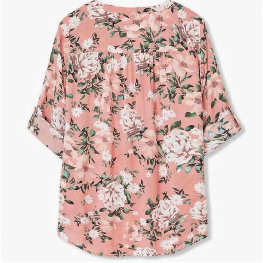 *TORRID* Harper Floral Taupe Challis Button-Front 3/4 Sleeve Blouse - Picture 3 of 10